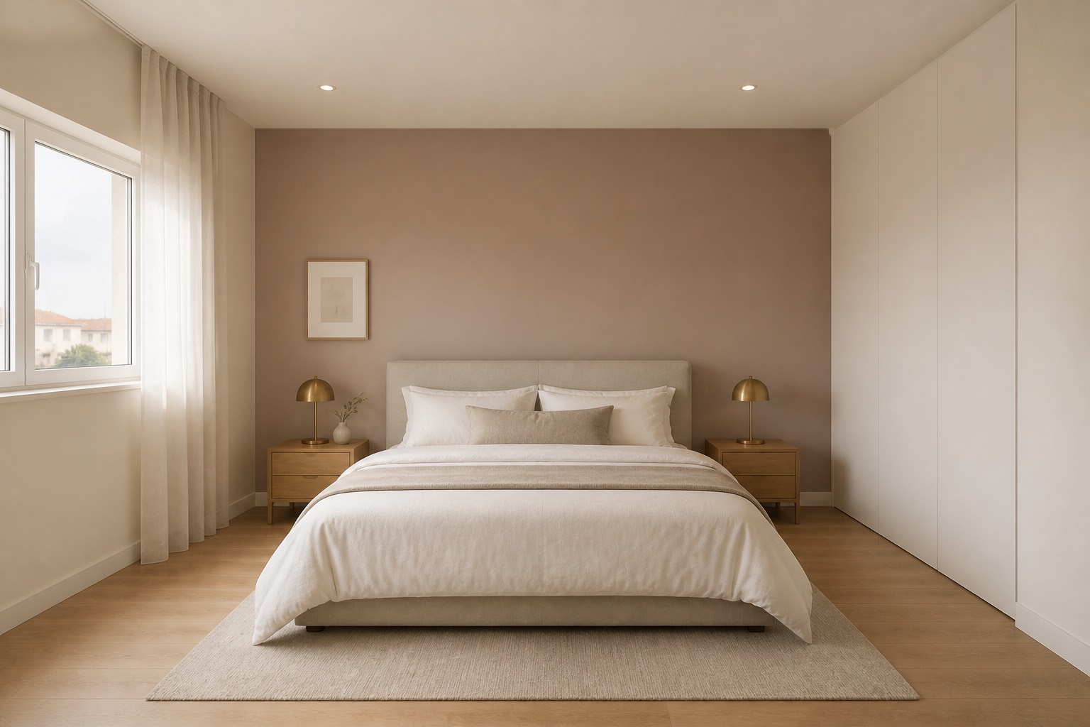 Quarto remodelado com roupeiro embutido e piso de madeira / Renovated bedroom with fitted wardrobe and wood floor